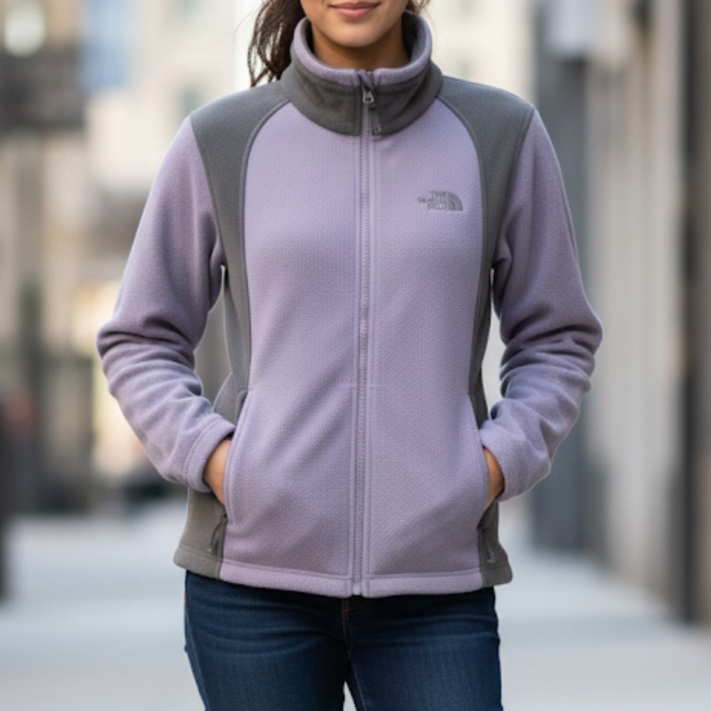 The North Face Womens
Purple Colorblock Full Zip Fleece Sweatshirt Jacket
Size L